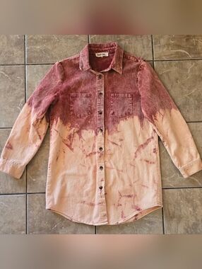 "Peach Love" brand-Burgundy Acid Wash-Corduroy Button-Up Top- Size Sm